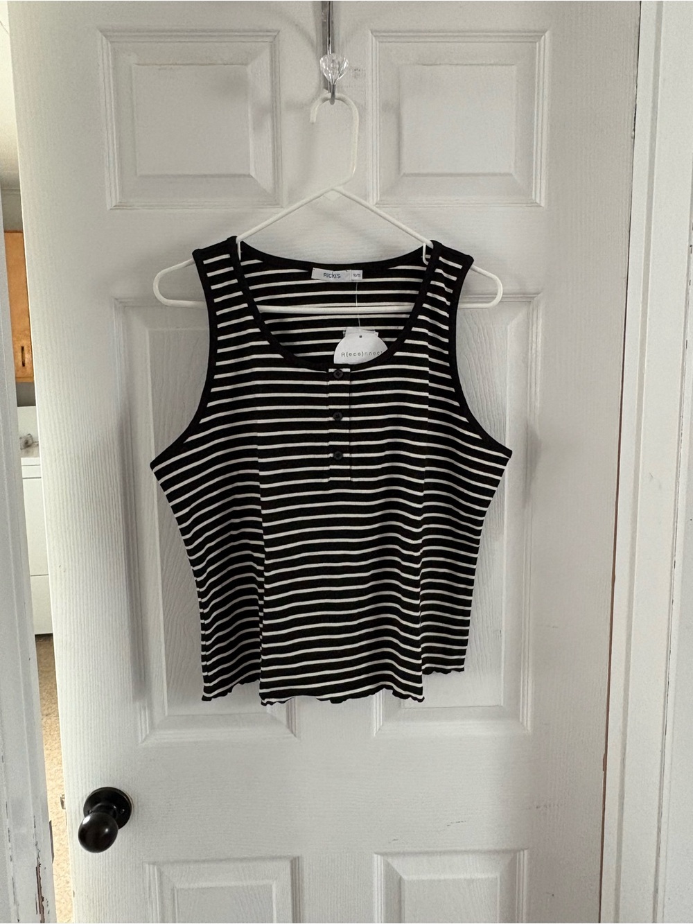 Ricki's Black and White Striped Henley Tank